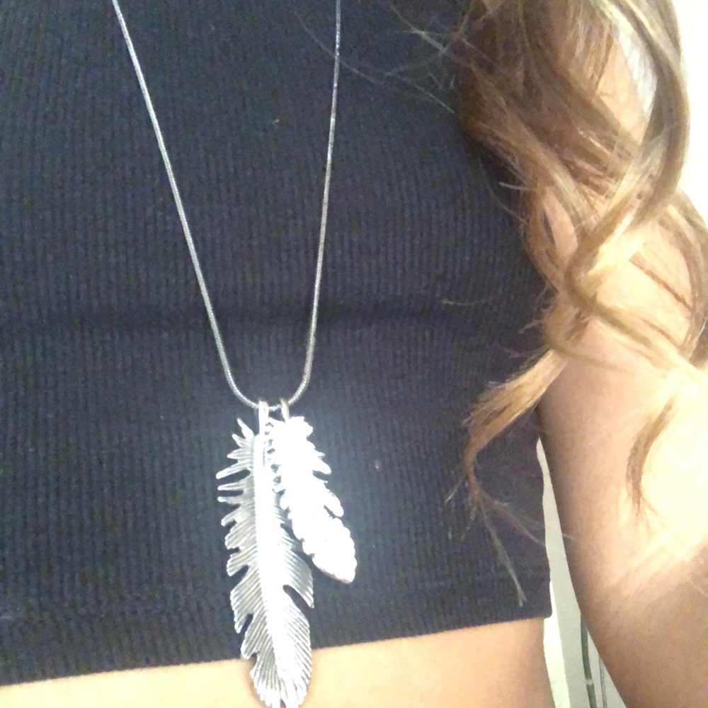 Double Leaf Necklace Rhinestone Embellishments - image 1